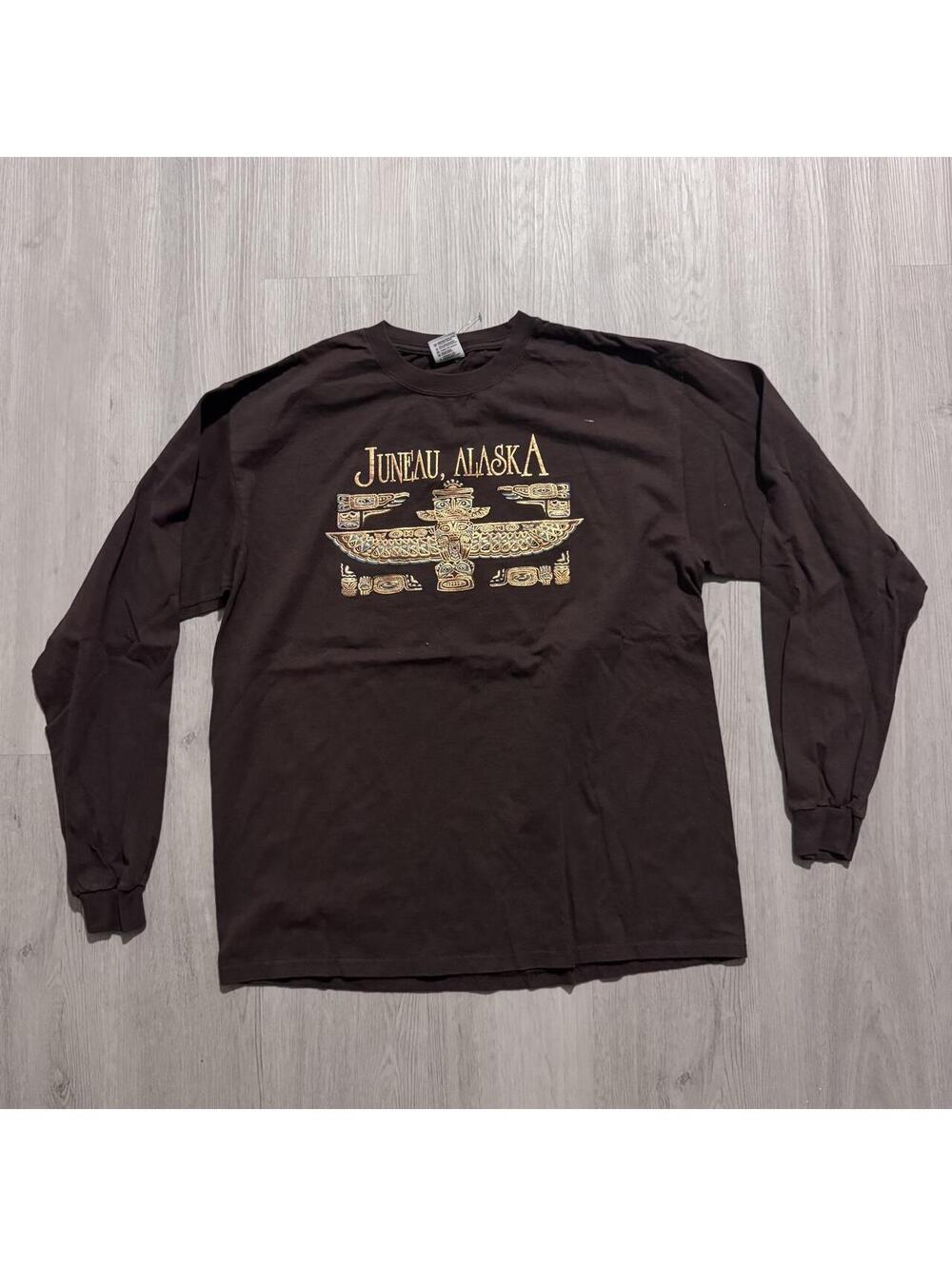 Y2K Anvil Juneau Alaska Brown Long Sleeve T-Shirt